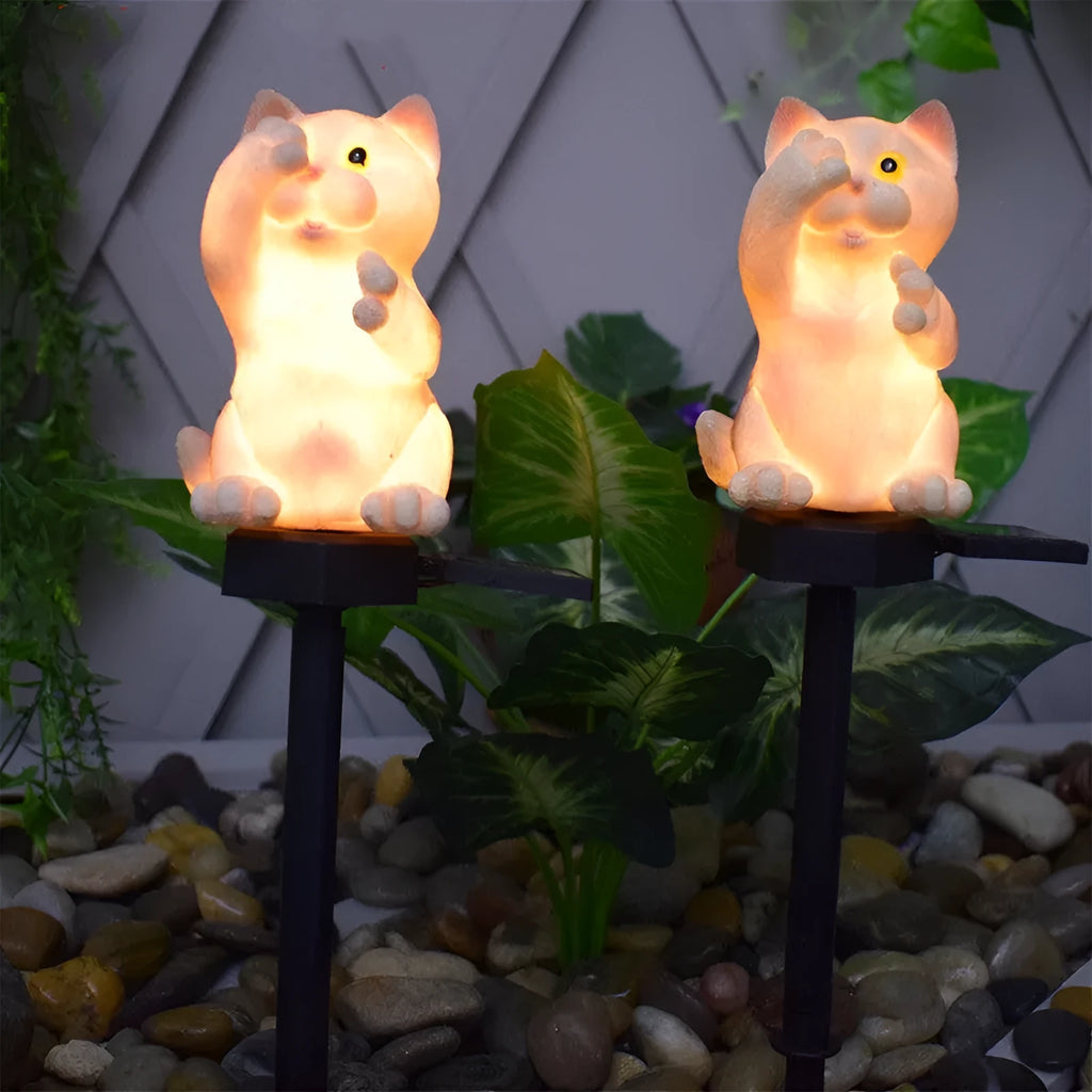 Brown resin cat solar lawn light for outdoor garden decoration