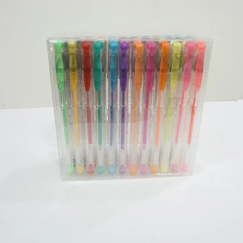 100-colour gel pen set with plastic barrels in assorted colours showing 0.5mm and 1mm tip sizes