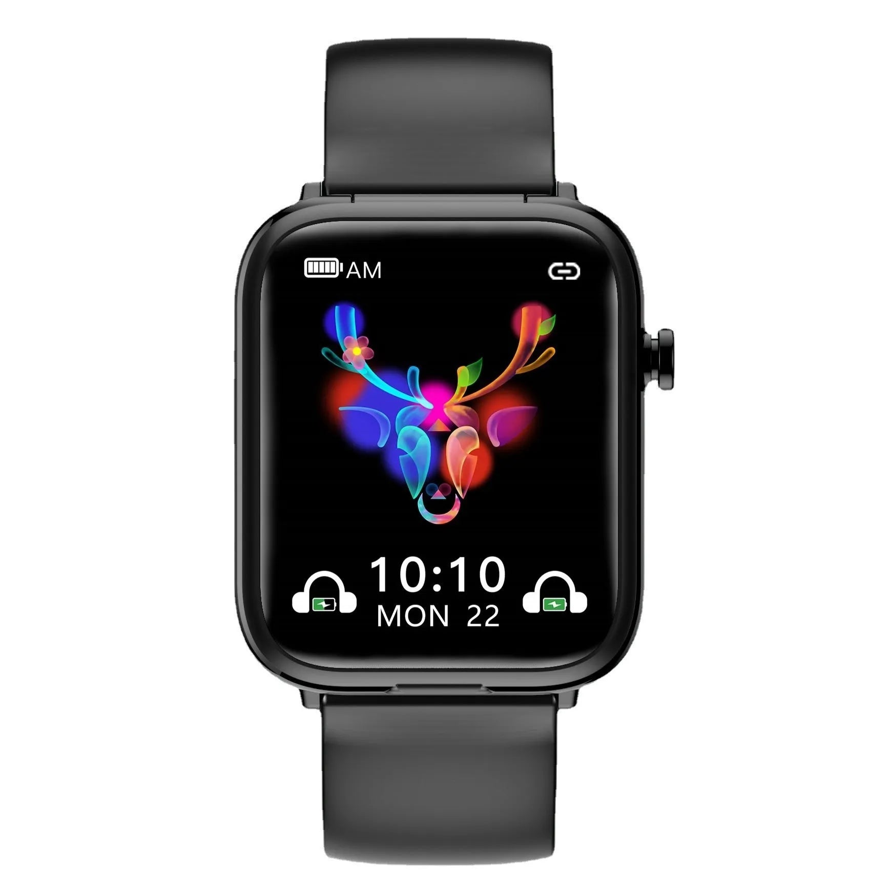 Black smart watch with integrated Bluetooth earbuds showing 1.69 inch touch screen display