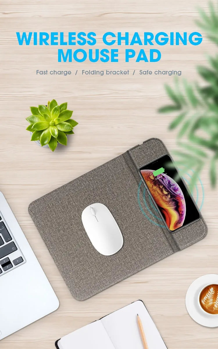 Foldable cloth phone holder wireless charging pad for smartphones on a desk
