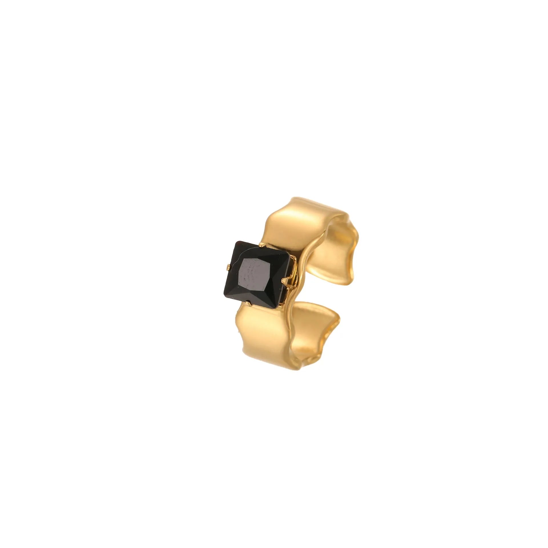 Geometric open mouth titanium steel ring with zircon inlay detail