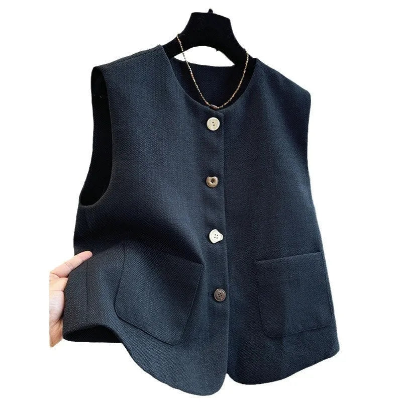 Women's French style round neck bandage vest dress in polyester fabric