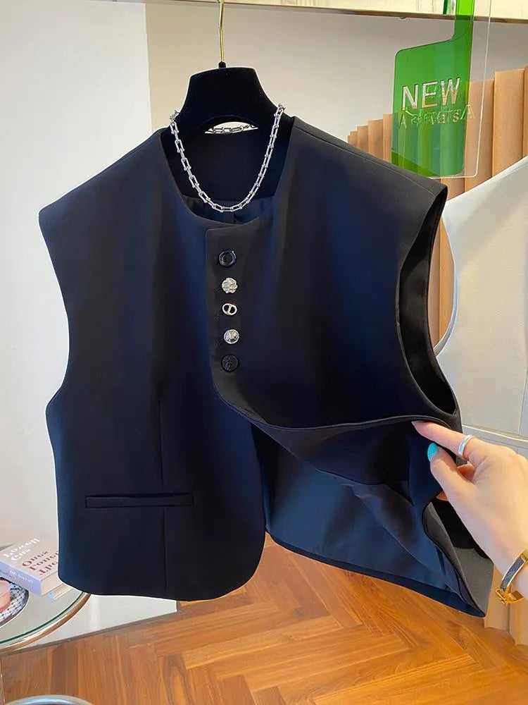 Beige loose-fitting waistcoat dress with pockets on a hanger