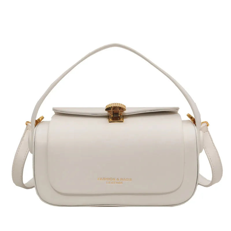 Women's casual shoulder messenger bag in PU leather with decorative stitching, shown in four colour options
