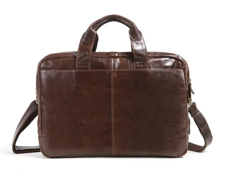 Brown cowhide leather business briefcase with 18-inch laptop compartment