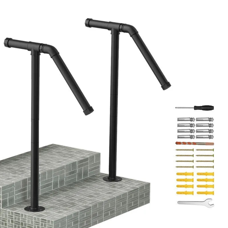 Black metal American household ladder support with minimalist stair design
