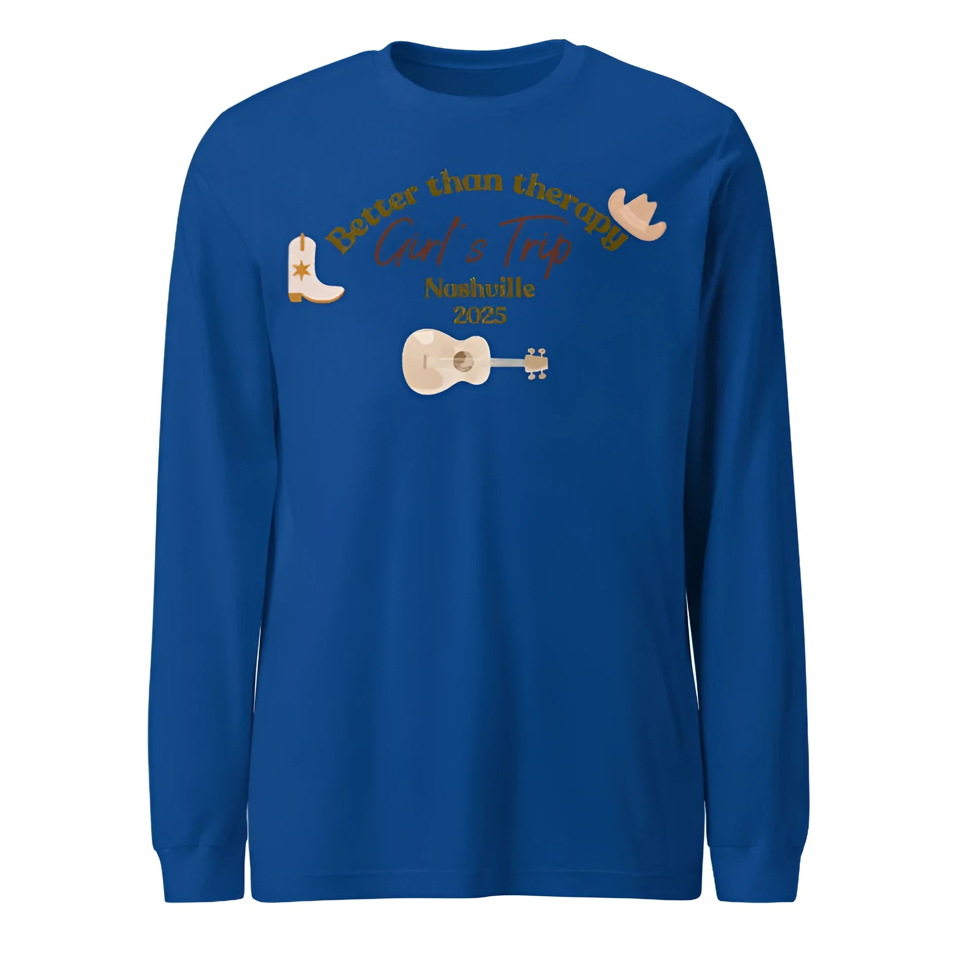 Blue men's loose round neck casual sweater with printed patterns and Japanese Korean styling
