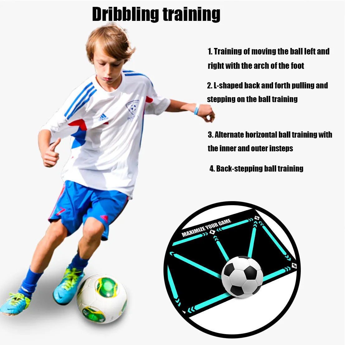 Black rectangular football training mat with textured non-slip surface measuring 60cm by 90cm