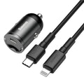 Baseus electro-optical grey 30W mini car charger with 1 metre USB cable
