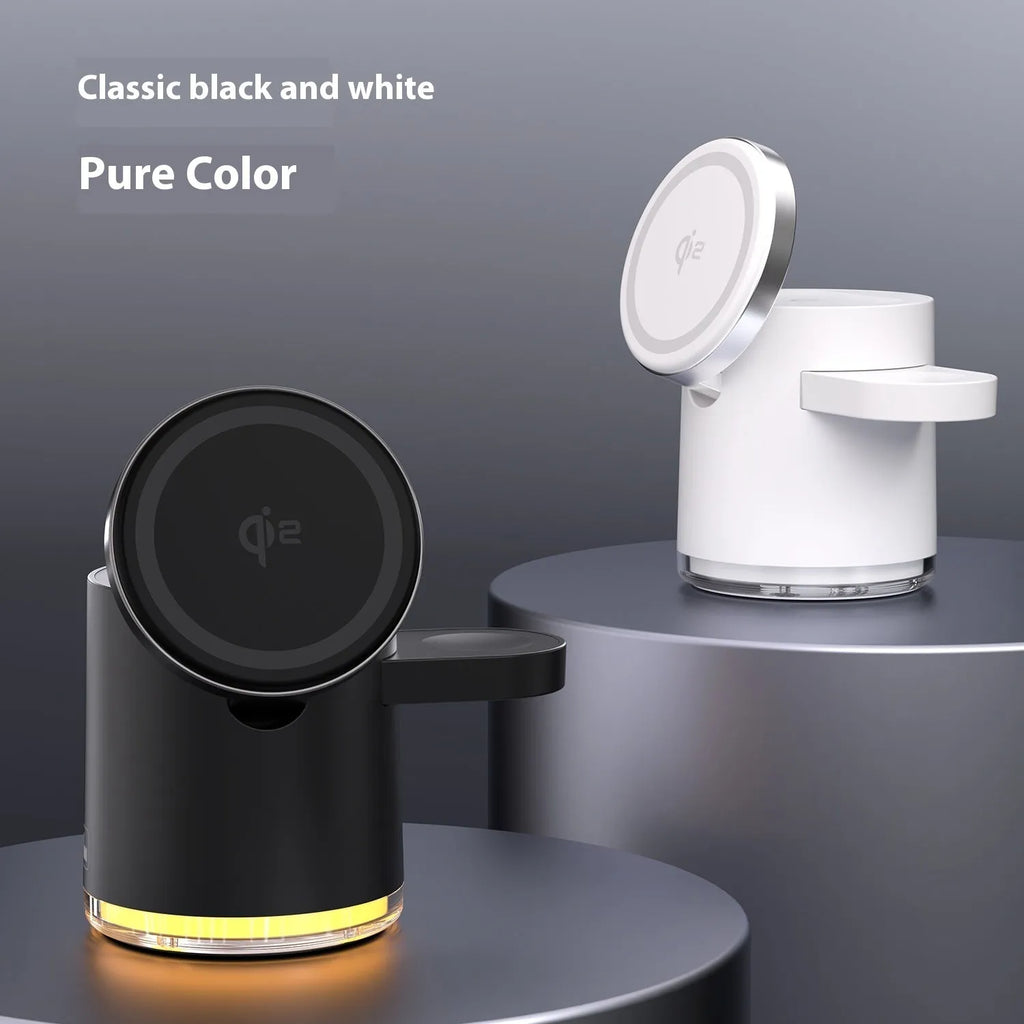 C16 magnetic folding three-in-one wireless charger in black or ivory white charging phone watch earphone