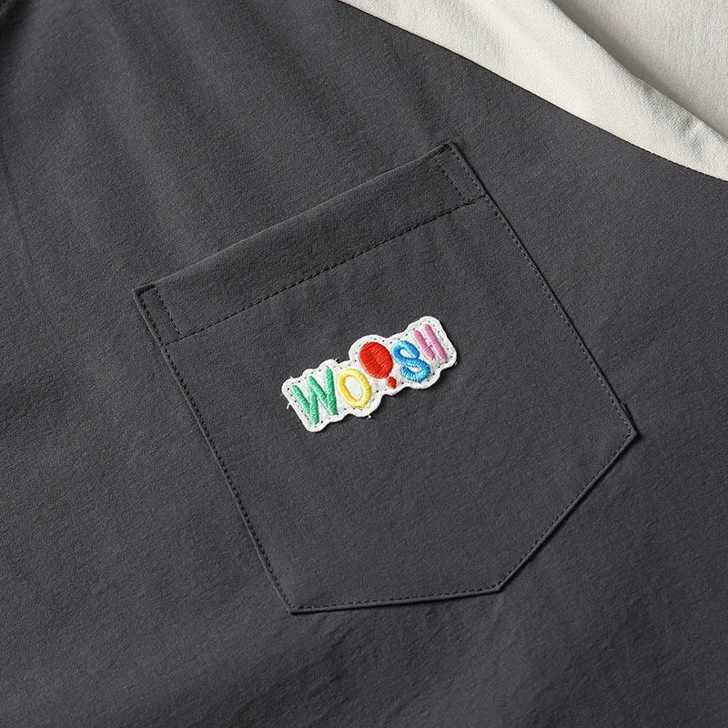 Dark grey men's T-shirt with contrast colour raglan sleeves in loose fit
