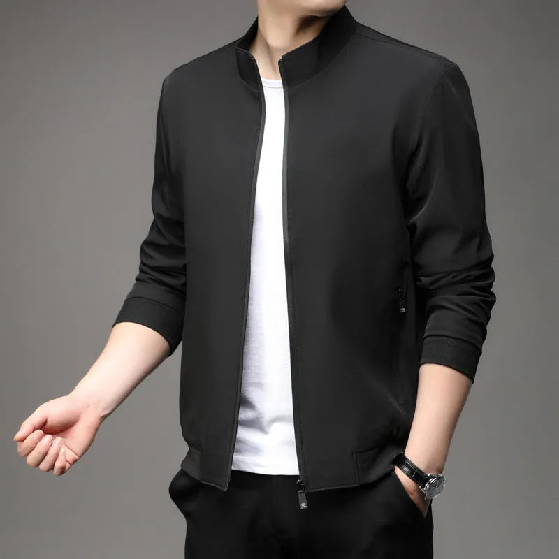 Men's loose-fit Korean-style casual jacket with zipper pockets in multiple colour options including blue, black and grey