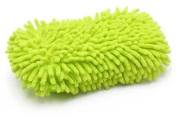 Silvery green microfiber chenille car wash sponge measuring 14x25 cm with spiral wool construction