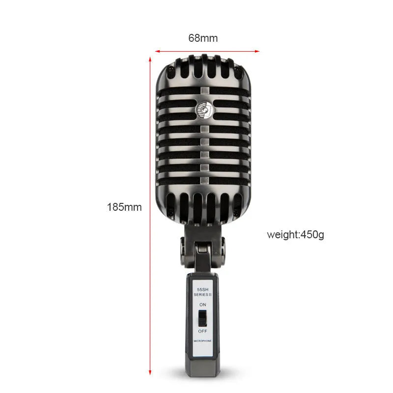 Retro-style wireless condenser microphone with cardioid pickup for karaoke, streaming, and recording.
