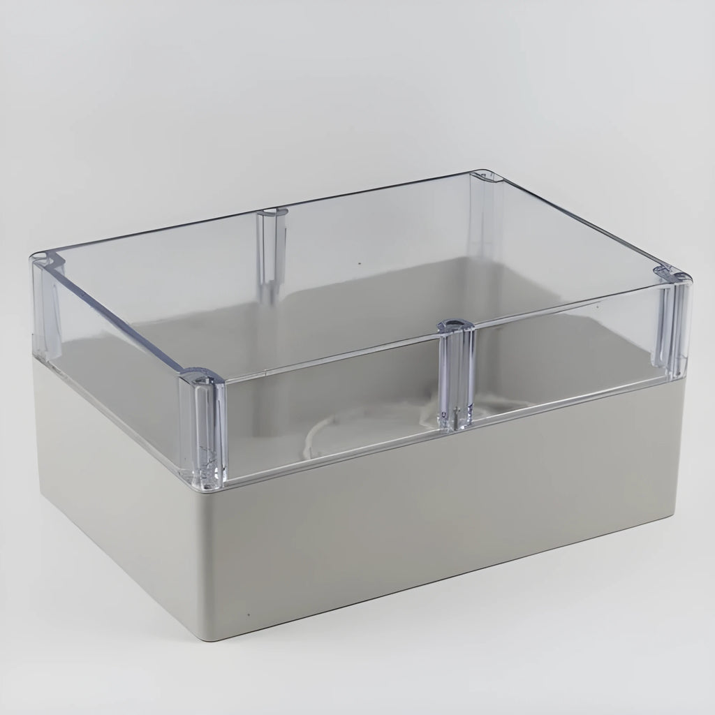 White waterproof plastic junction box with transparent cover, 100x68x50mm, for electrical connections