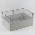 White waterproof plastic junction box with transparent cover, 100x68x50mm, for electrical connections