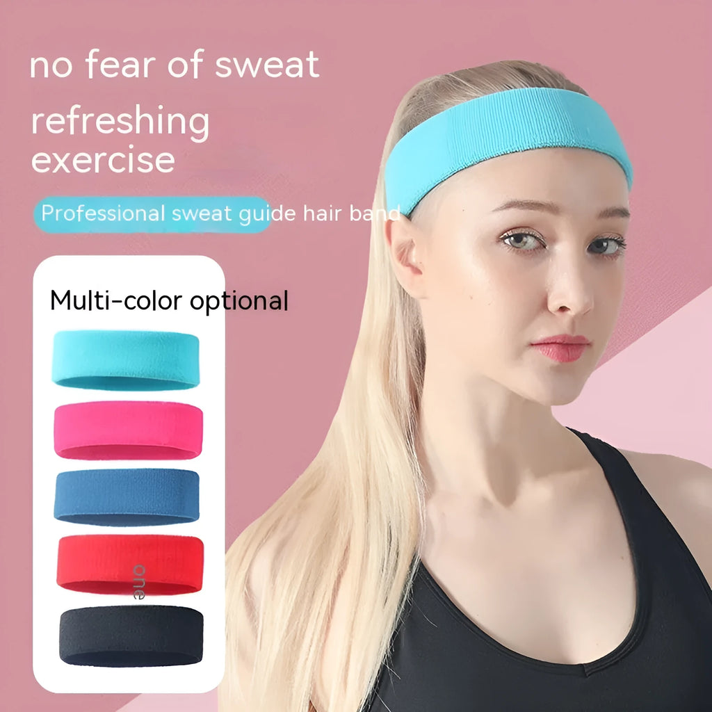 Elastic sports anti sweat headband in solid colours including black, blue and red