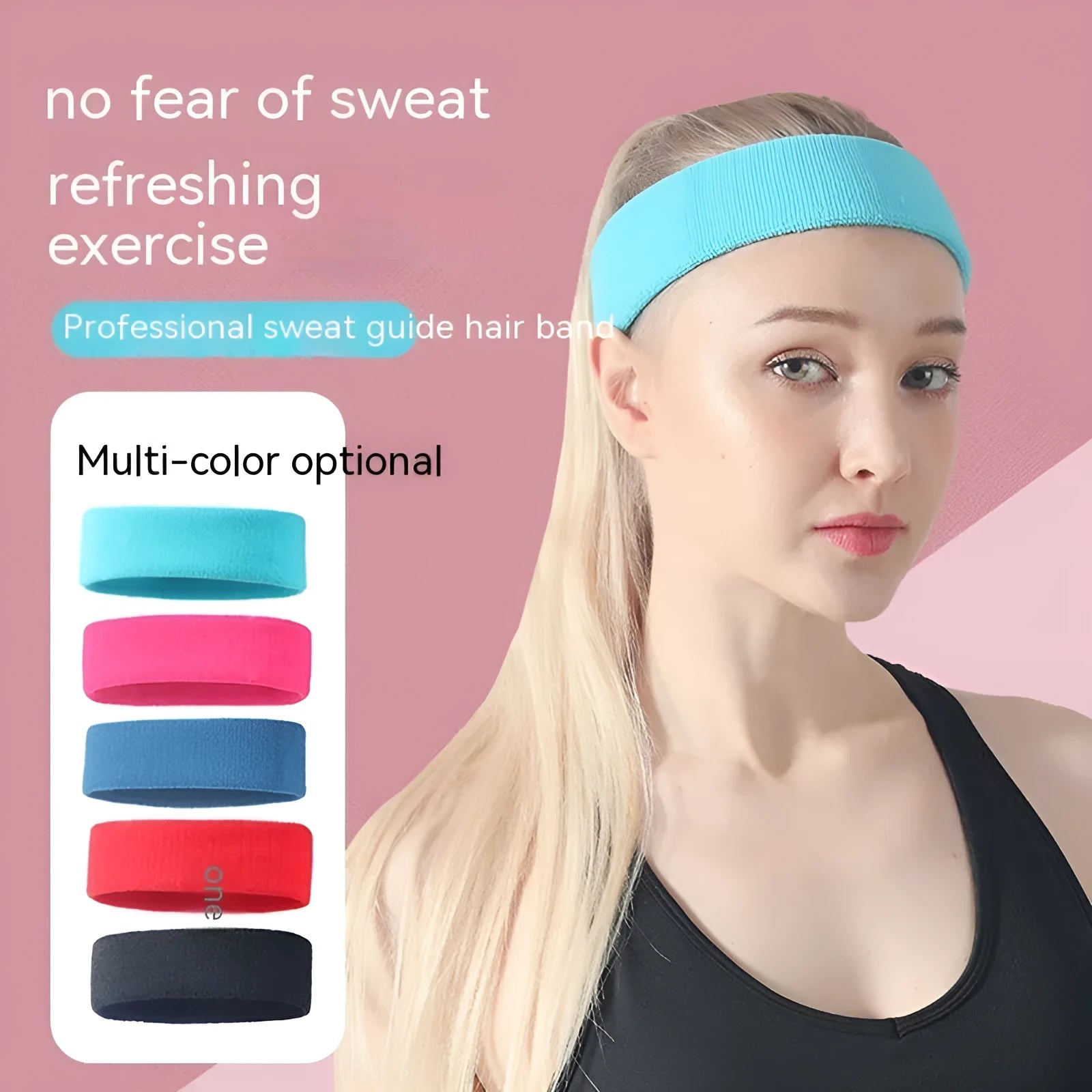 Elastic sports anti sweat headband in solid colours including black, blue and red