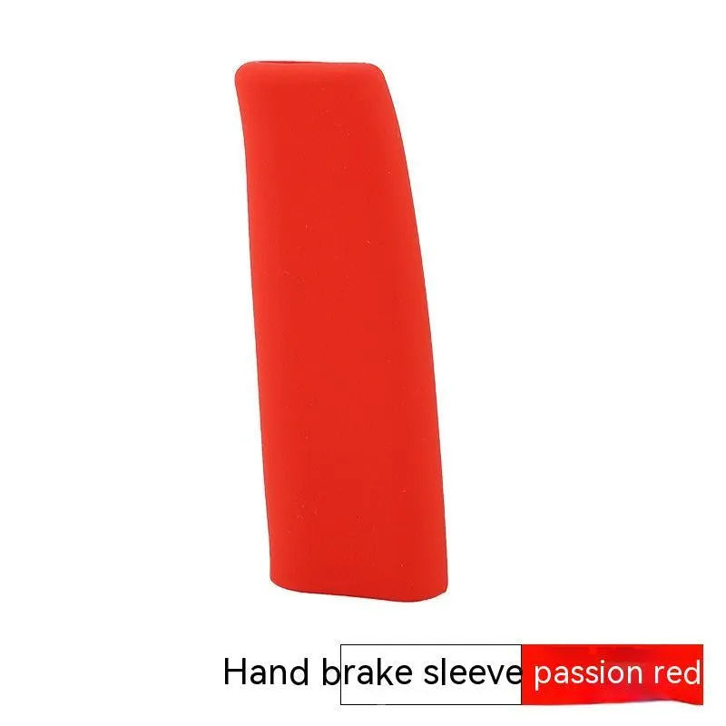 Universal silicone handbrake sleeve in black, grey, beige, red, and blue colour options.