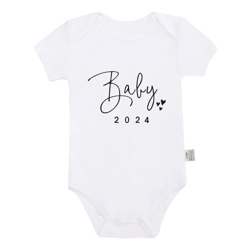 Announced Pregnancy 2024 newborn baby romper in pure cotton with short sleeves, triangle jumpsuit style, white colour, size 0-3M