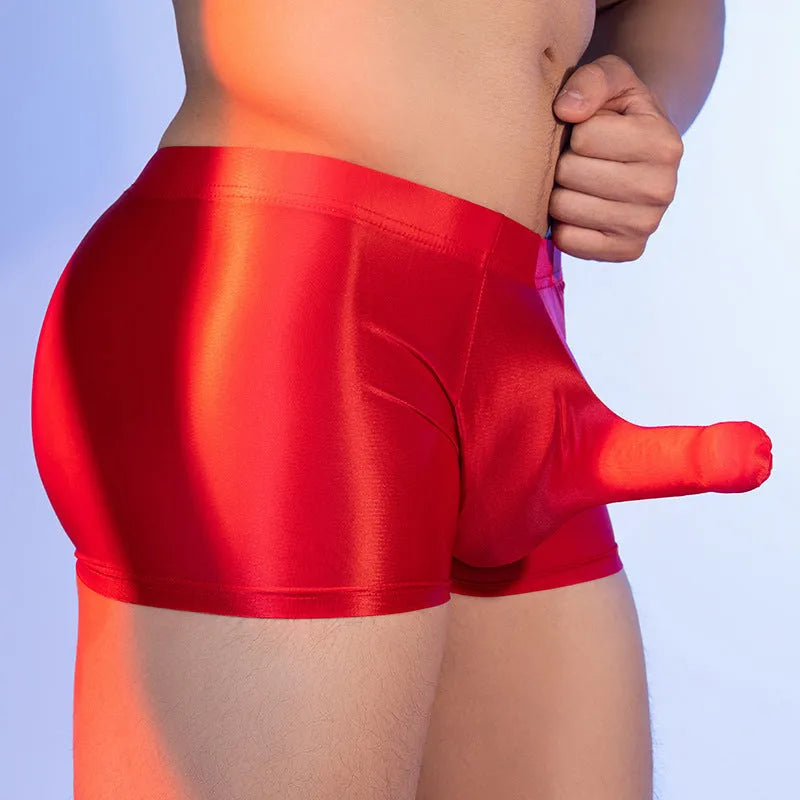 Men's seamless boxer shorts in black, white, red, or dark grey with mid-waist fit and hip-lifting function