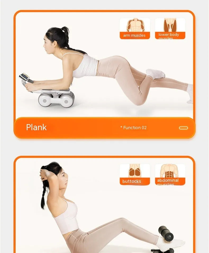 White fitness roller with LED timing screen for abdominal exercises