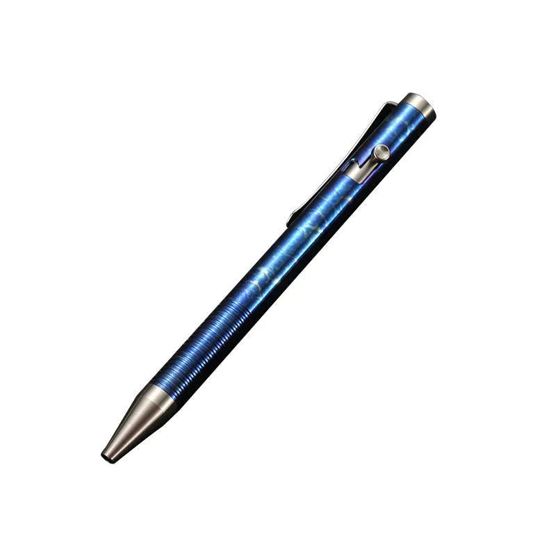 Titanium alloy gun bolt handle ball pen with magic colour phantom finish.