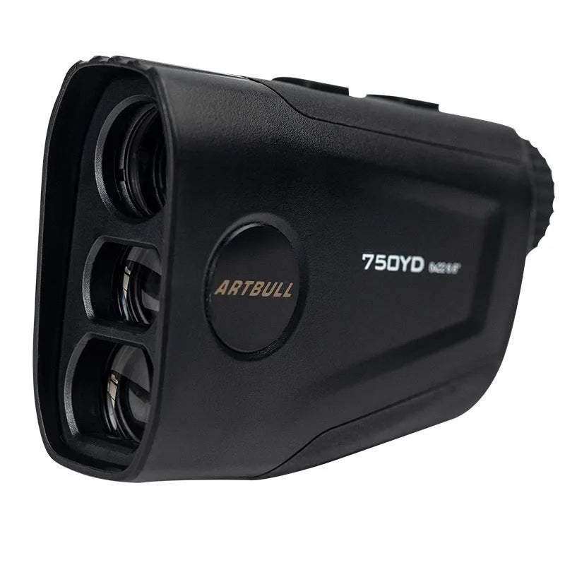 Golf laser rangefinder with LCD display showing distance measurement and slope adjustment function