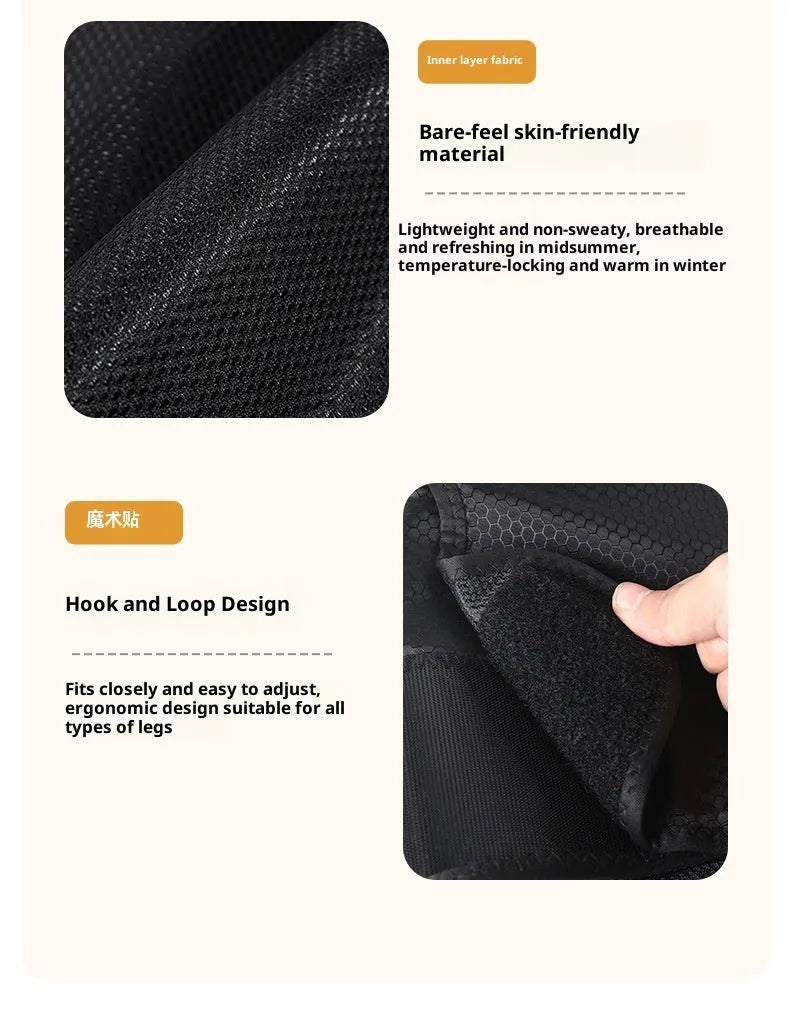 Black electric heating kneepad with USB cable, showing double support design for knee joint massage