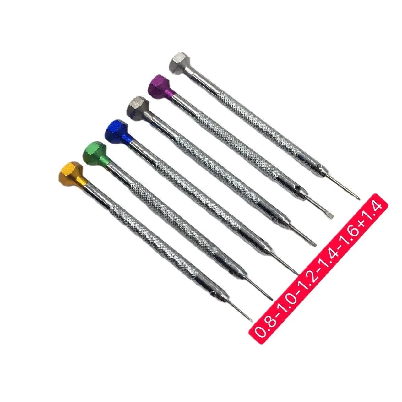 6-piece colour-coded watch repair screwdriver set with aluminium handles