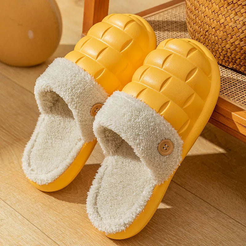 Women's detachable EVA slippers with plush lining in pink, green, yellow or white colours
