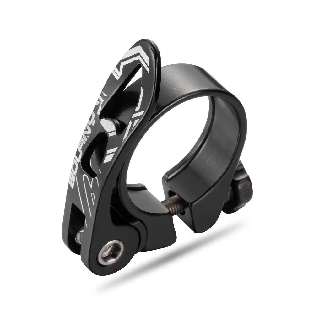 Aluminium alloy mountain bicycle seat post clamp in black, red, gold or blue, showing 31.8mm and 34.9mm size options.