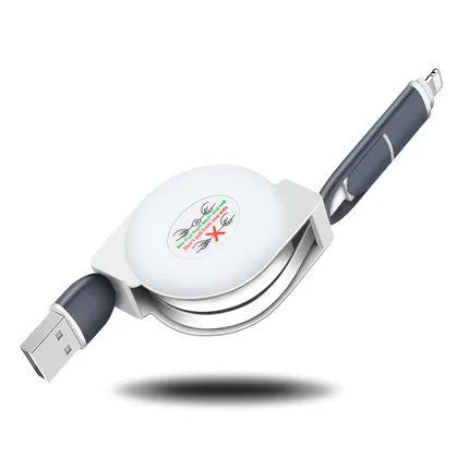 3-in-1 telescopic charging cable extended to 120cm with split connectors and titanium alloy interfaces