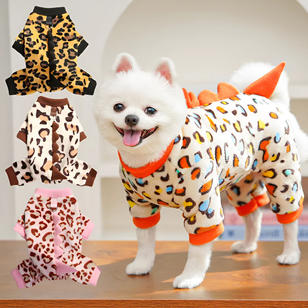 Fleece leopard print dog coat for French Bulldogs in four colours, sizes XS to 2XL