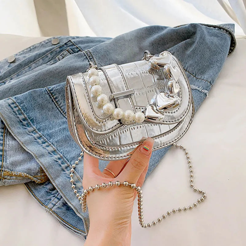 Women's horizontal square mini tote saddle crossbody bag in PU synthetic leather with shoulder strap