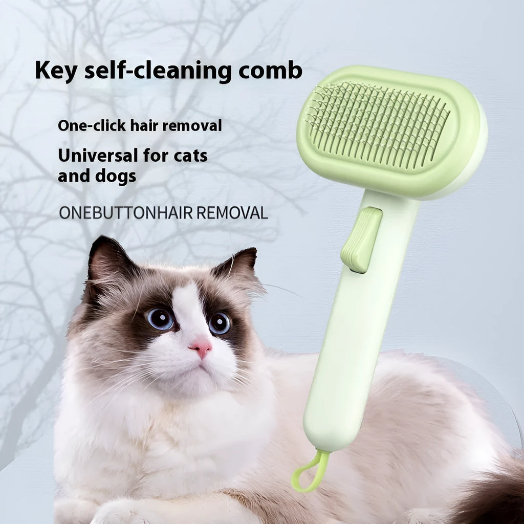 Large pet grooming comb with integrated shaver in light green, pink, or light grey for cat and dog hair removal