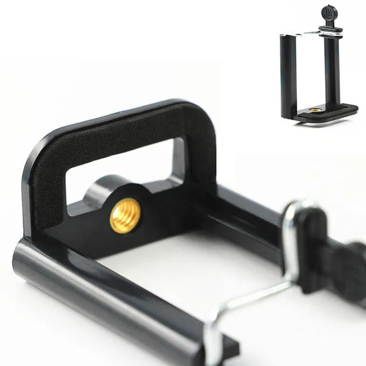 Black plastic U clip mobile phone holder for mounting smartphones on pipes and bars.
