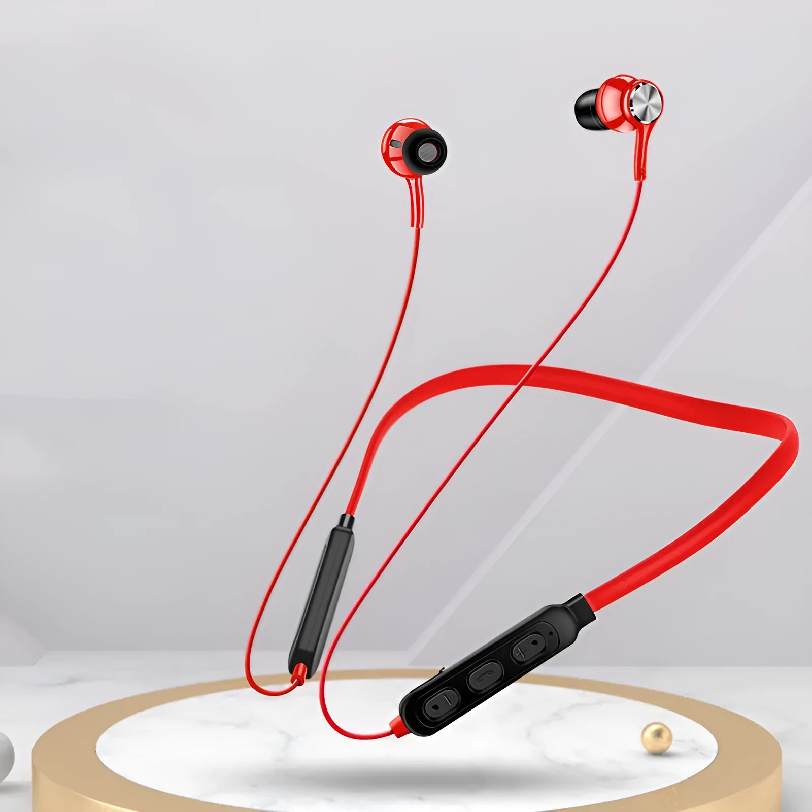 Neckband sports Bluetooth earphones in black, red, or white colours with 6-hour battery life