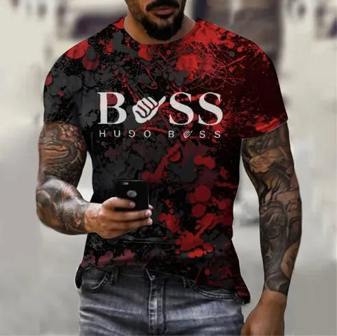 Men's printed short sleeve casual t-shirt in polyester bird eye cloth, letter pattern, available in multiple colours and sizes XXS-6XL