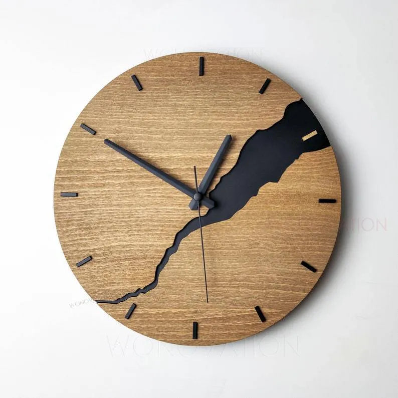 Minimalist wooden round wall clock 30cm diameter with silent quartz movement