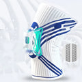 A blue elastic cotton knee pad for adult sports protection, shown alongside grey and yellow colour options.