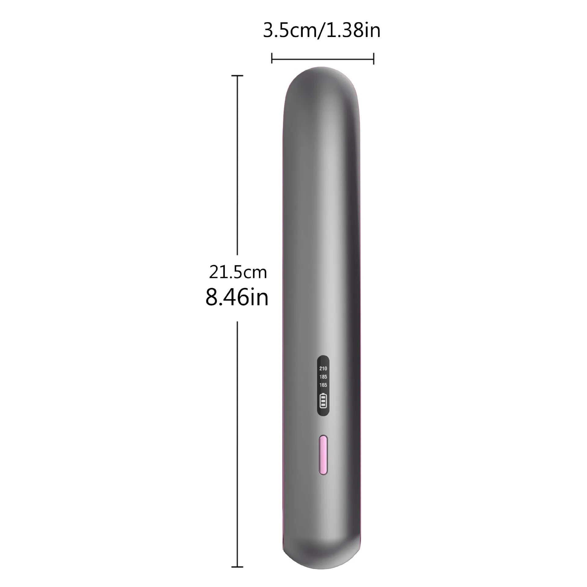 Moon shadow grey wireless hair straightener with tourmaline ceramic plates showing temperature control buttons