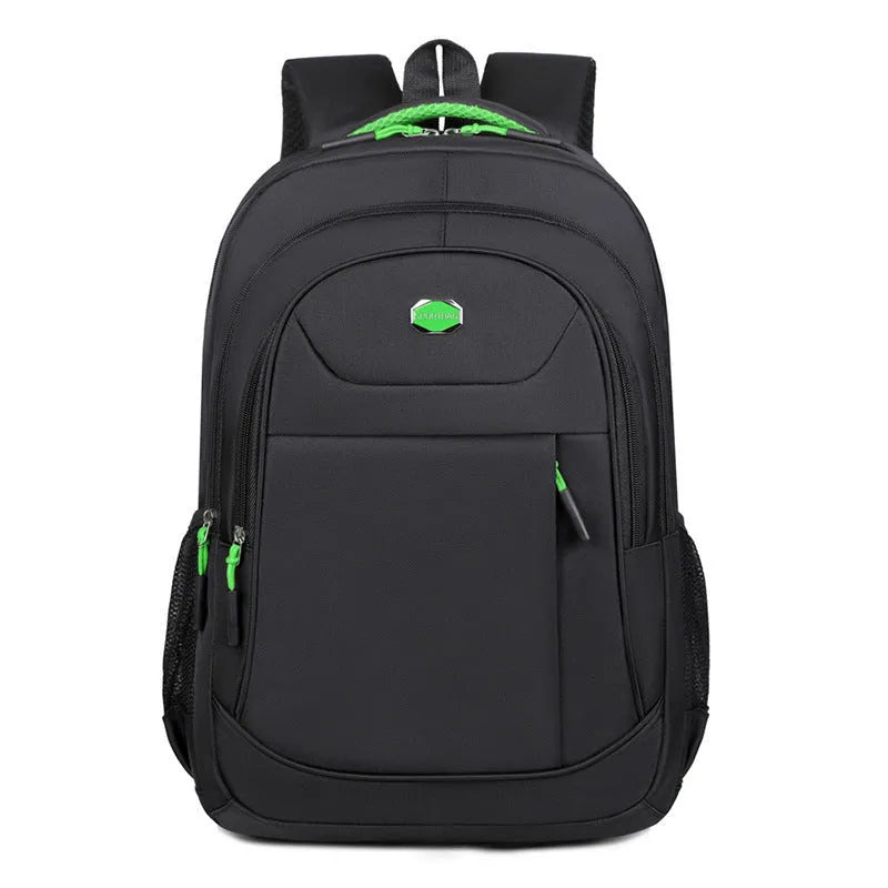 Oxford cloth college backpack with multi-layer compartments in black, blue, green, or red