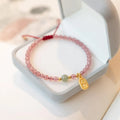 Women's strawberry quartz and garnet bracelet on red rope cord handmade jewellery