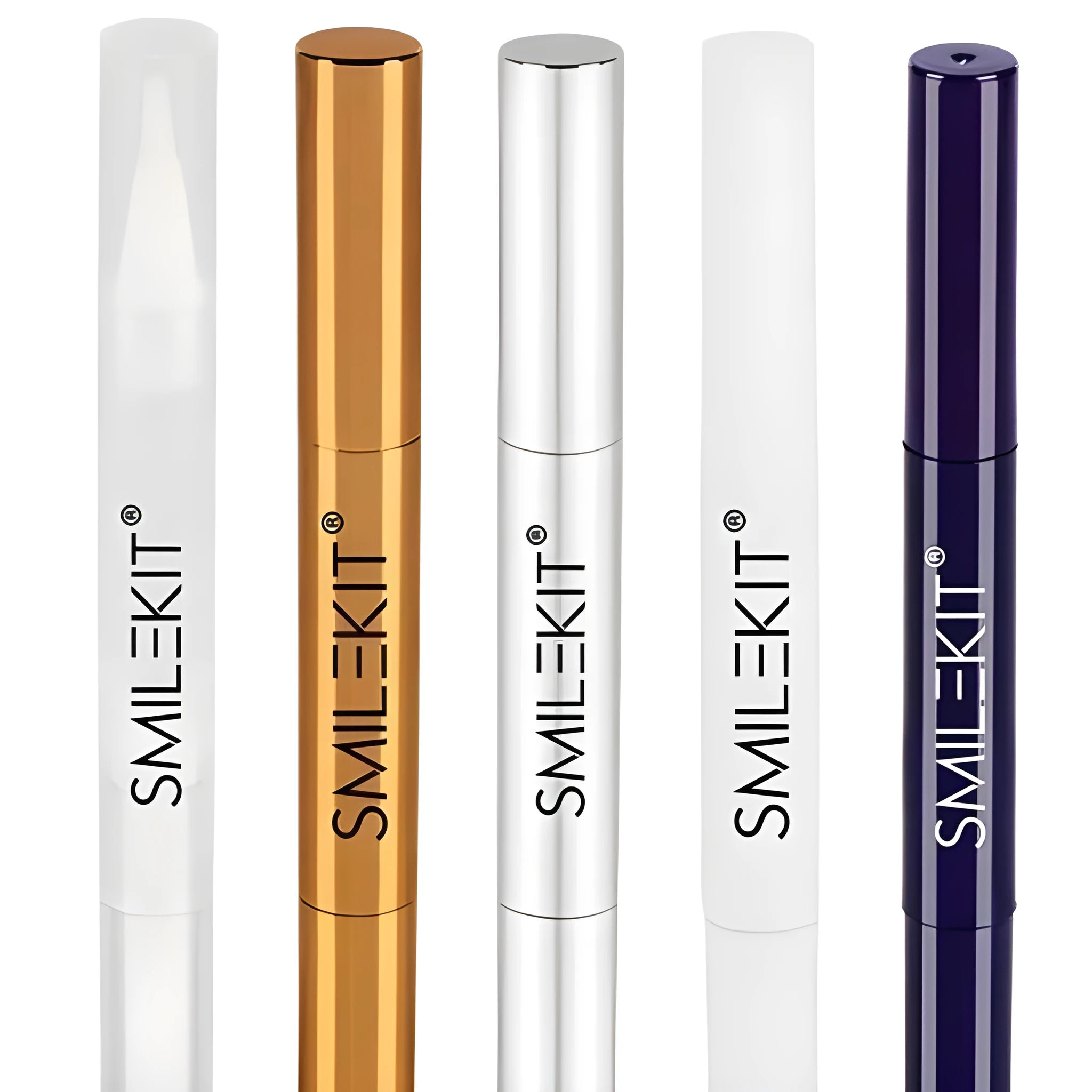 Toothbrush whitening pen in a choice of plastic or aluminium case colours with gel inside.