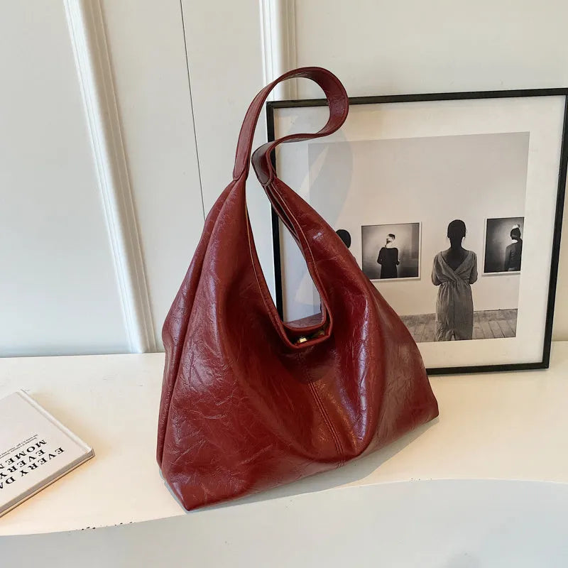 PU leather shoulder bag in street trend style with large capacity and multiple pockets