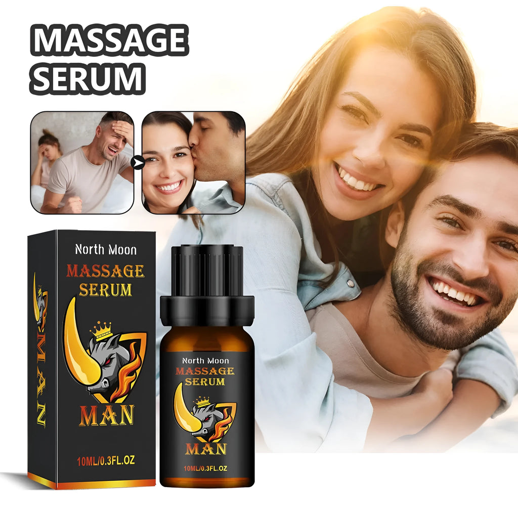Amber glass bottle of 10ml men's essential oil with dropper for body care and massage.