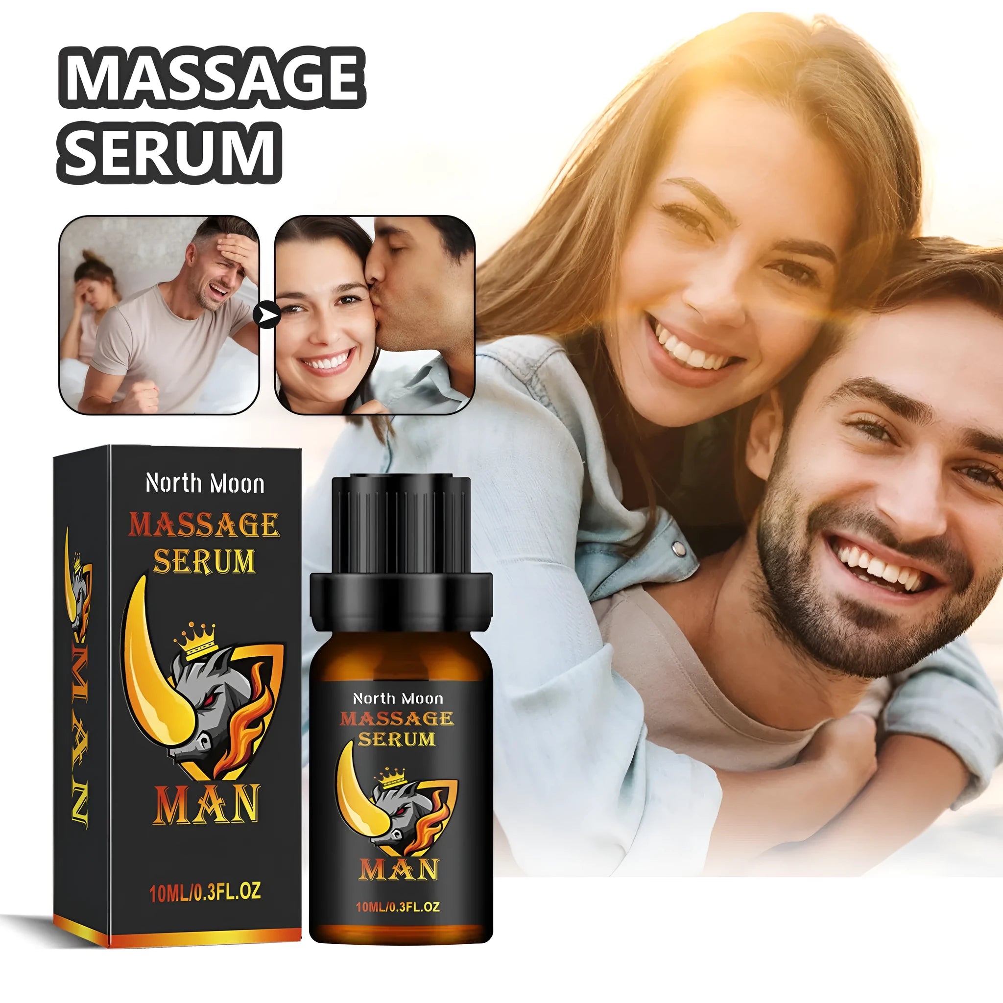 Amber glass bottle of 10ml men's essential oil with dropper for body care and massage.