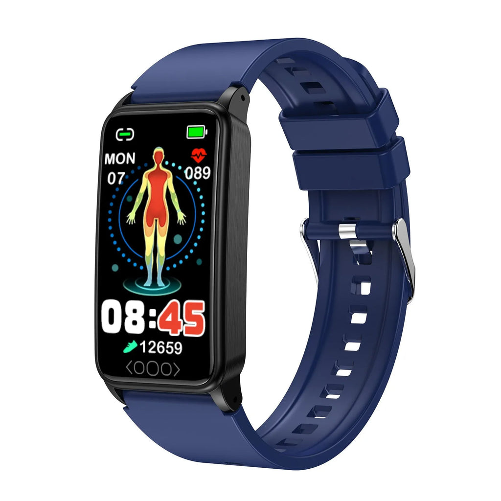 Smart bracelet with dynamic heart rate monitoring on a touchscreen display, silicone strap, black colour