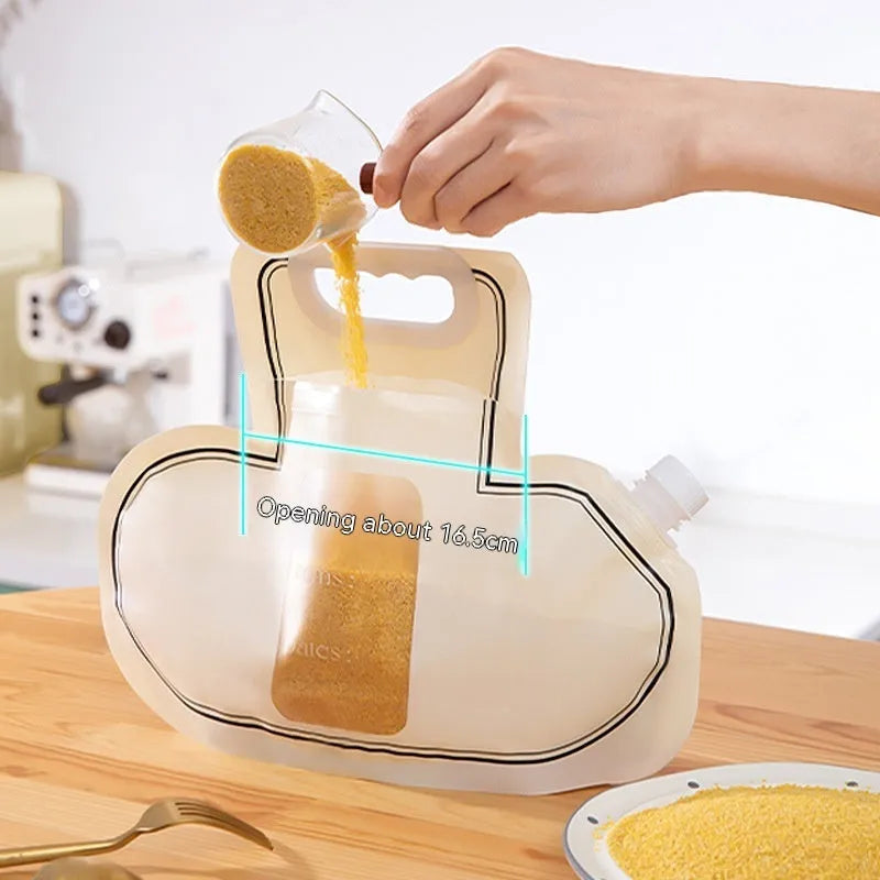 Cream food-grade PE grain storage bag with large diameter opening for rice wheat beans, 26.5x34.6 cm